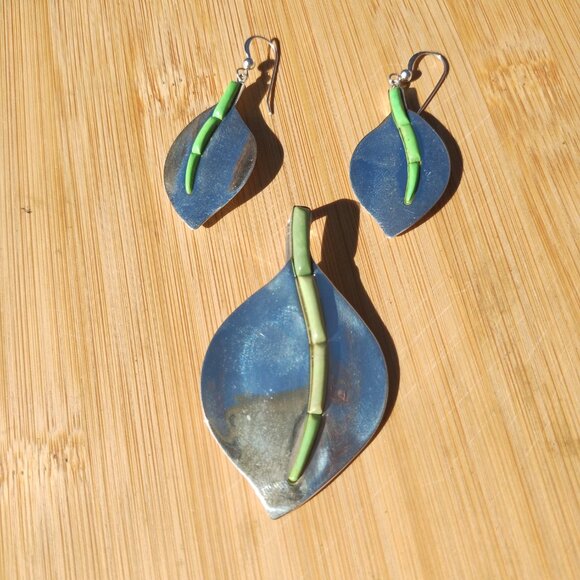 Jay King DTR 925 Sterling Silver green turquoise inlay earrings pendant - Picture 10 of 10